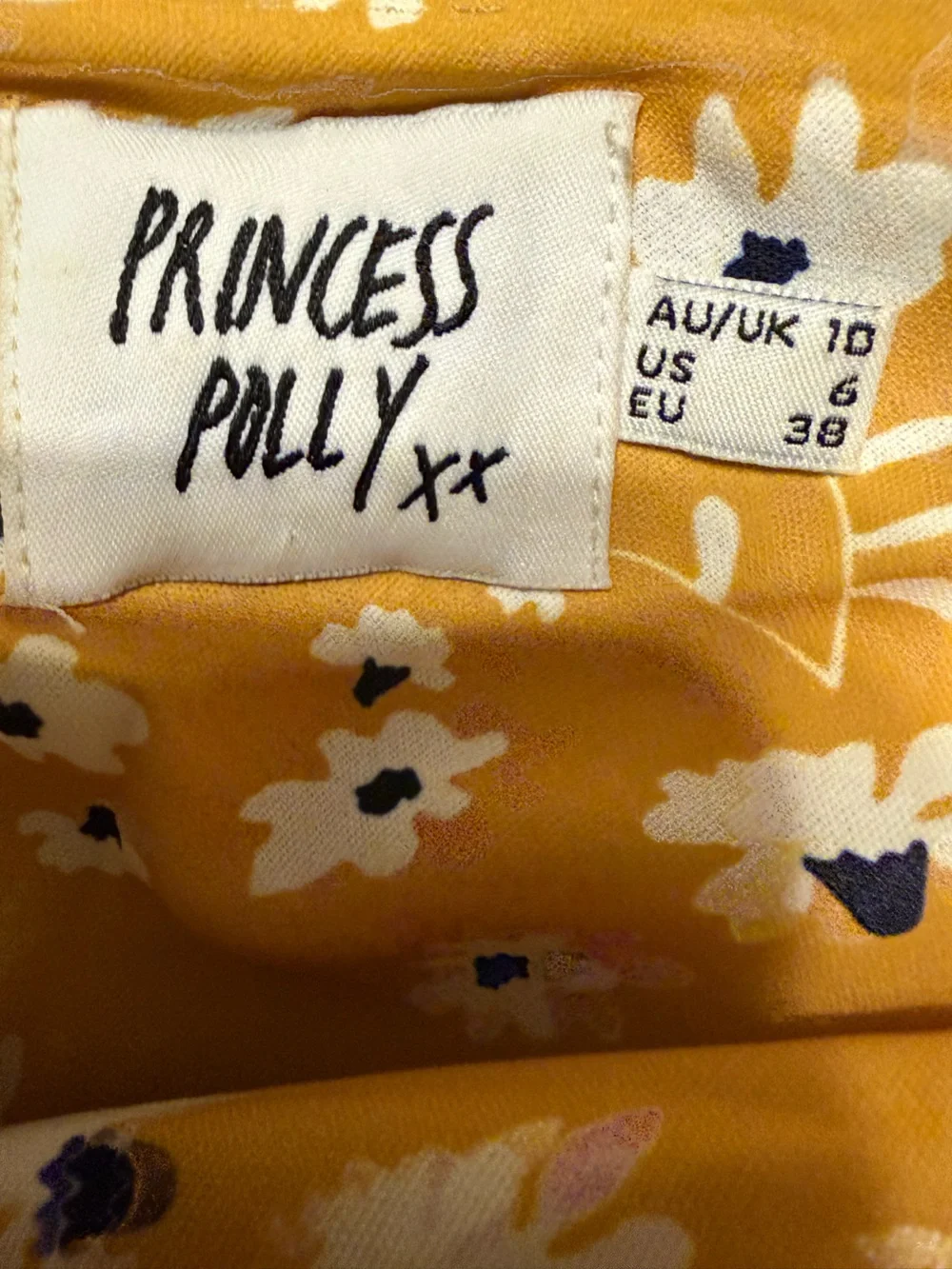 Princess Polly Mustard Floral Print Dress with White and Black Accents